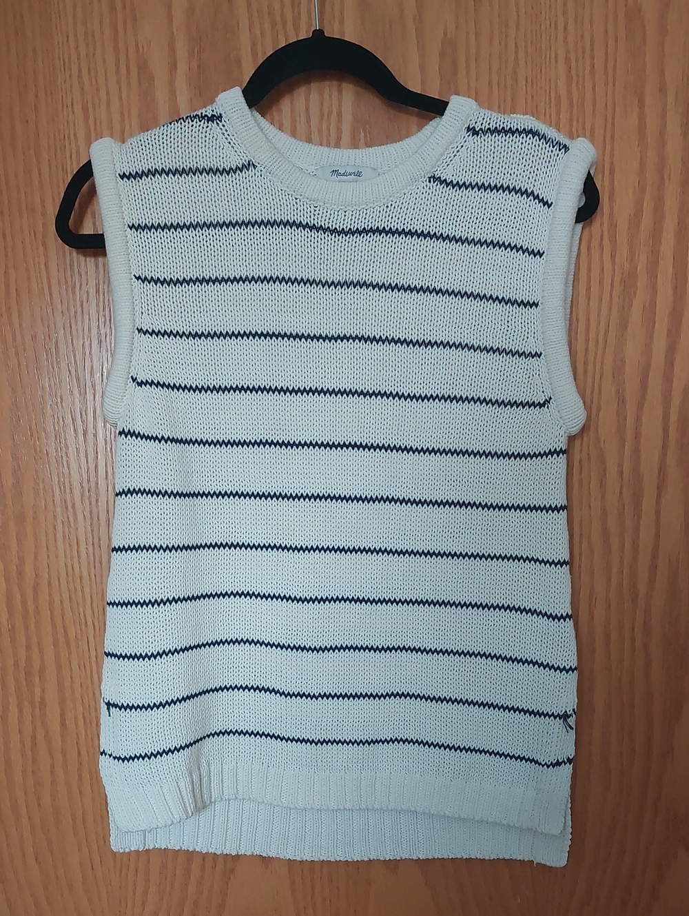 Madewell Cream Sleeveless Knit Vest with Navy Stripes